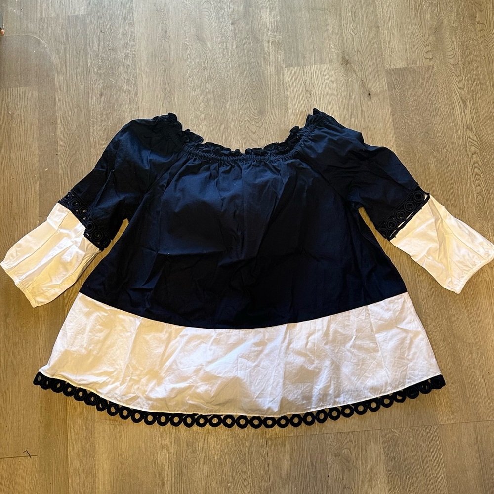 Crown & Ivy Midnight Blue Ruffle Top